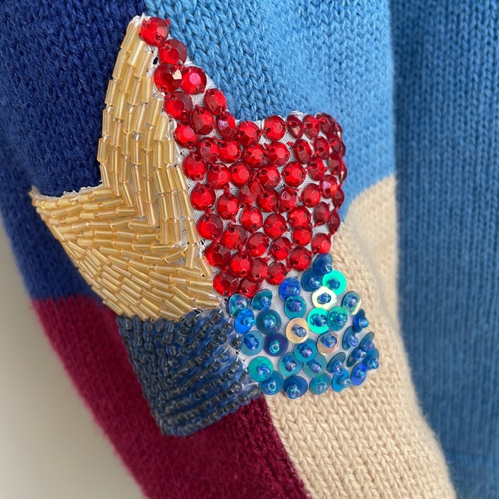 Storybook Knit Cardigan XS patriotic red white blue patchwork - Picture 5 of 7